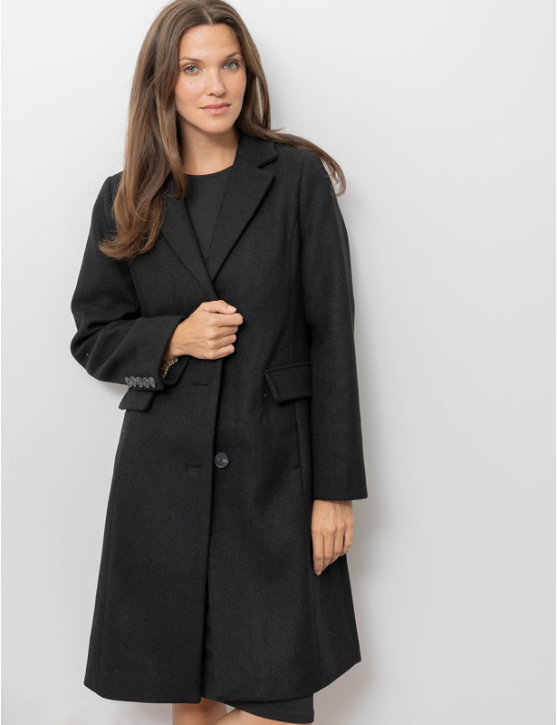 Manteau Long a Simple Boutonnage avec Col a Revers par Etage