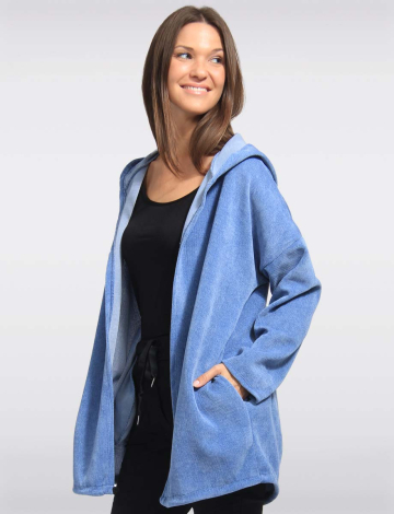 Cardigan Classique Doux À Capuche Avec Devant Ouvert Par Froccella