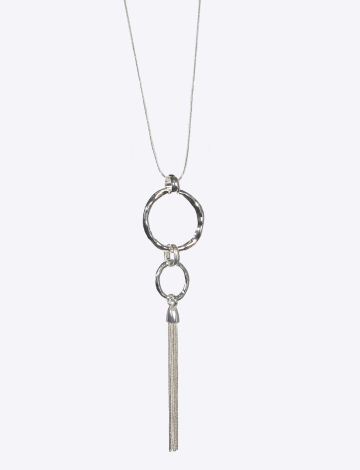 Collier Long à Gland En Argent Sans Nickel Pendentif Double Anneau