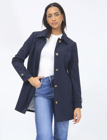 Végan Manteau Croisé Simple avec Doublure à Rayures par Saki (413-88125 2303060 TRES GRAND MARINE)