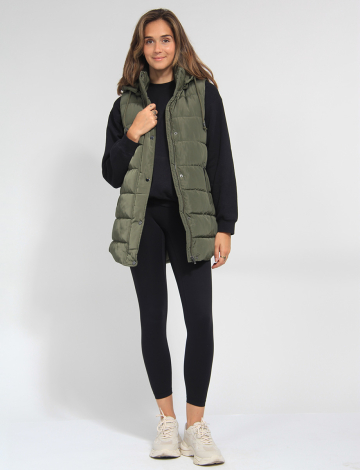 Gilet Long Polyvalent À Capuchon Amovible Avec Fermeture Éclair Par Sebby (910-SSP1418 2464730 PETIT VERT)