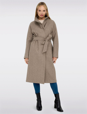 Manteau Trench Long Élégant à Col Croisé Haut EcoChic par Only (860-15234634 2610020 TRES PETIT Taupe)