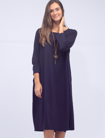 Robe Maxi T-Shirt à Manches Longues en Coton Extensible Classique par Froccella (016-21159H4 2614010 TAILLE UNIQUE MARINE)