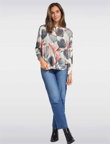 Haut Tricoté Décontracté À Manches Dolman Avec Motif Floral Par Froccella