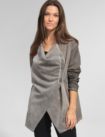 Cardigan Asymétrique Boutonné Drapé En Coton Extensible par Froccella