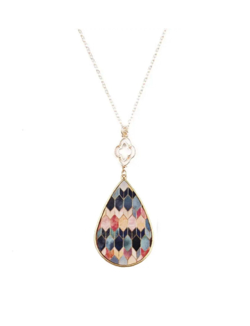 Bijoux Luxeuse: Collier à Goutte Hexa Diamant Multicolores En Chaîne Doré