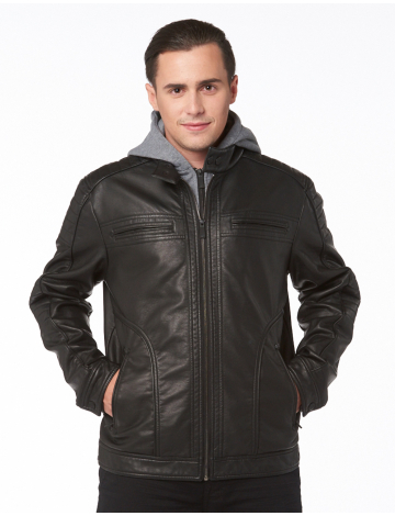 Blouson moto en cuir synthétique avec capuchon pour homme par Point Zero