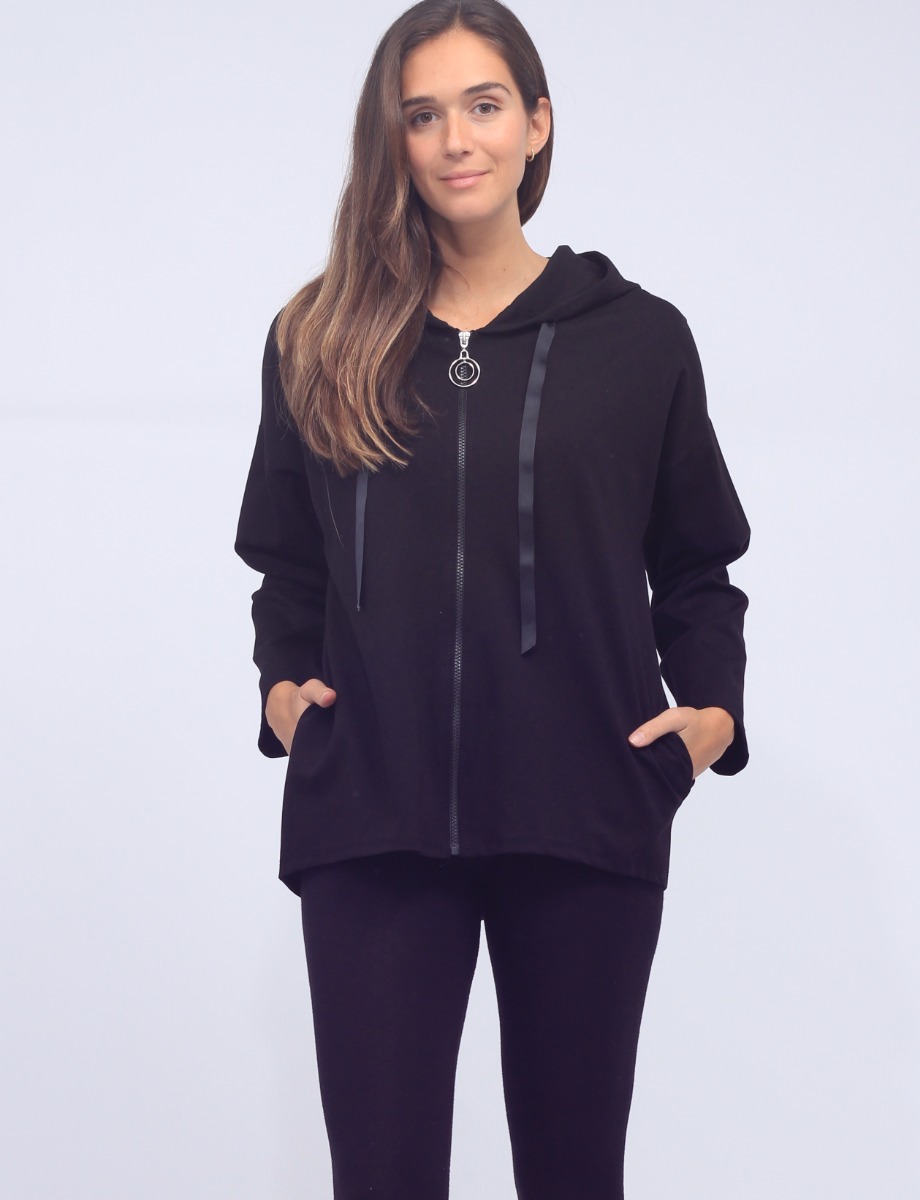 Hoodie zippé en coton avec Check (Noir) - Femme | Site officiel Burberry®